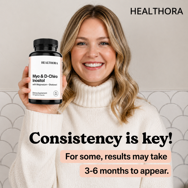 HEALTHORA Myo-Inositol & D-Chiro Inositol Supplement with Magnesium, Shatavari, Rhodiola, 30 Servings. Supports Ovarian Function, Hormone Balance, Homocysteine Levels, Womens Fertility (40:1 Ratio, 120 Vegetarian Capsules)
